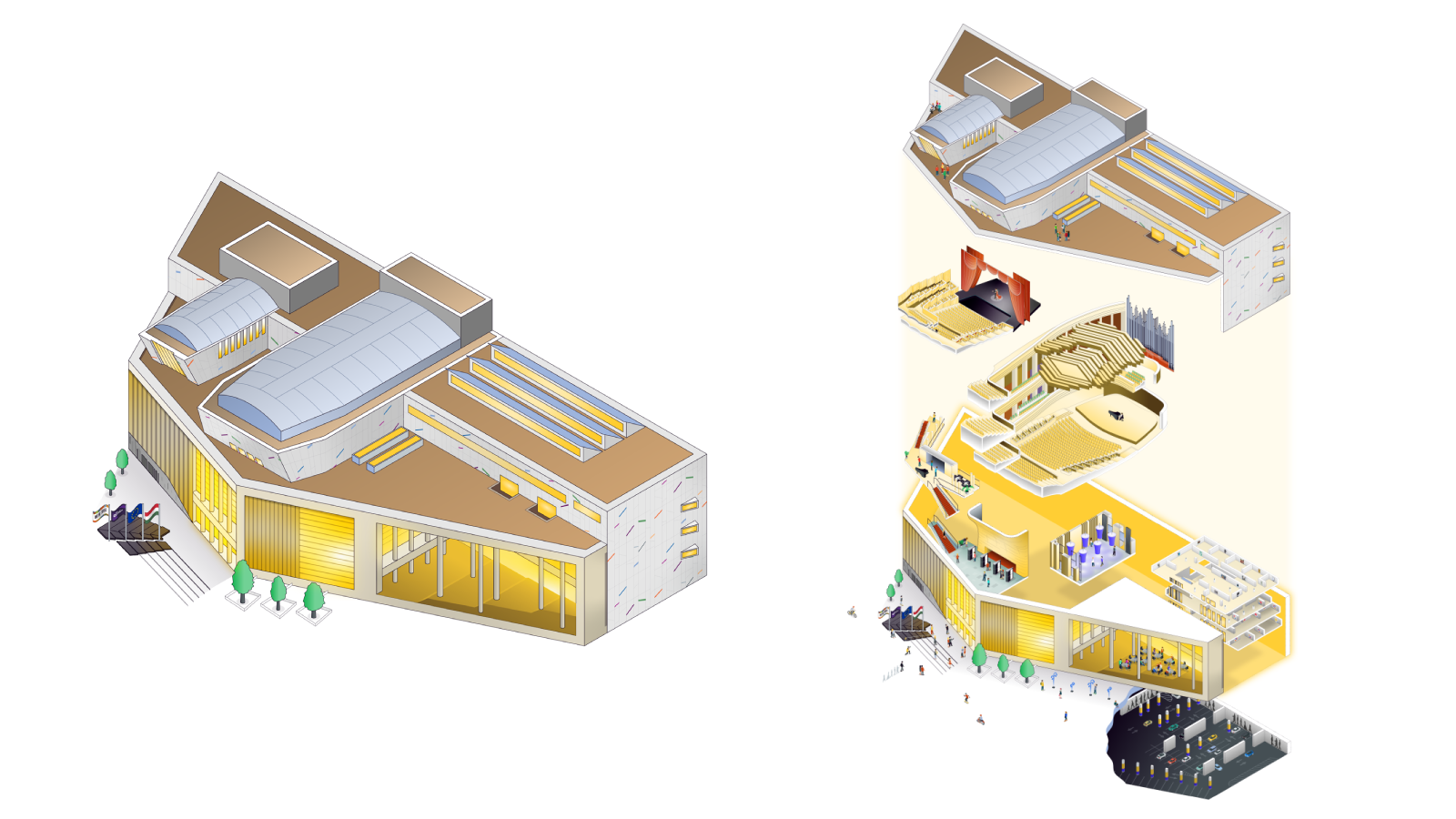 Isometric, exploded architecture
